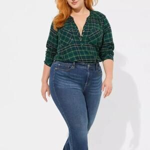 Torrid NWT Harper Brushed Green Plaid Softest Flannel Tunic Pullover Top Size 00
